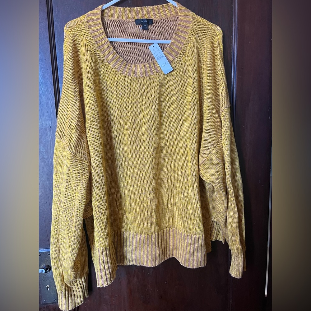 3X J. Crew Women's Linen Cotton Yellow Taupe Crewneck Sweater - Picture 2 of 6